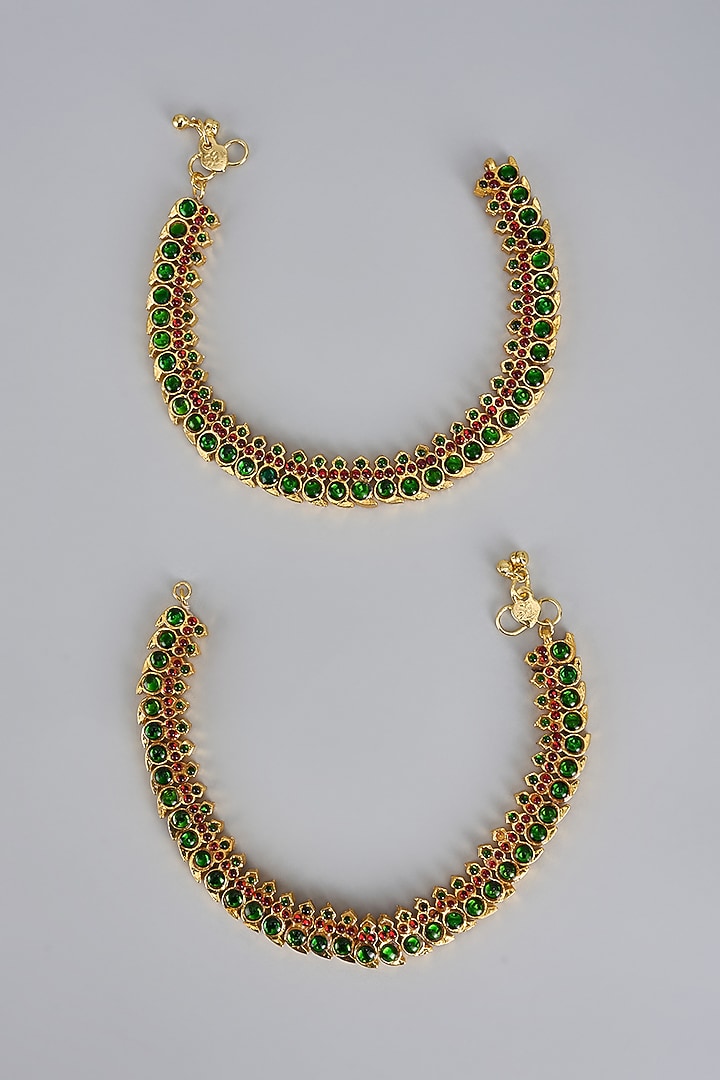 Gold Finish Kemp Stone Temple Anklets (Set of 2) by RNG at Pernia's Pop Up Shop