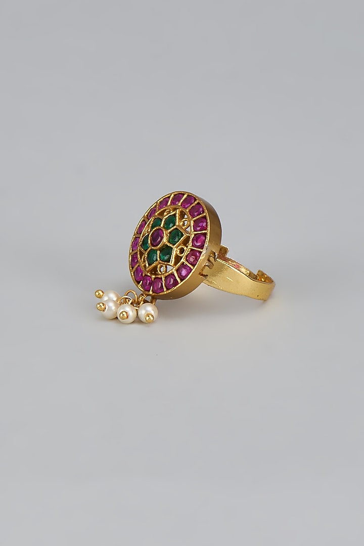 Gold Finish Kemp Stone & Pearl Temple Ring by RNG at Pernia's Pop Up Shop