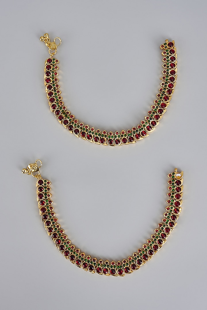Gold Finish Kemp Stone Temple Anklets (Set of 2) by RNG at Pernia's Pop Up Shop
