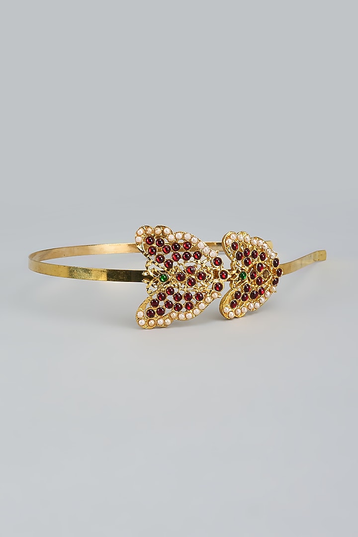 Gold Finish Kemp Stone & Pearl Butterfly Temple Hairband by RNG at Pernia's Pop Up Shop