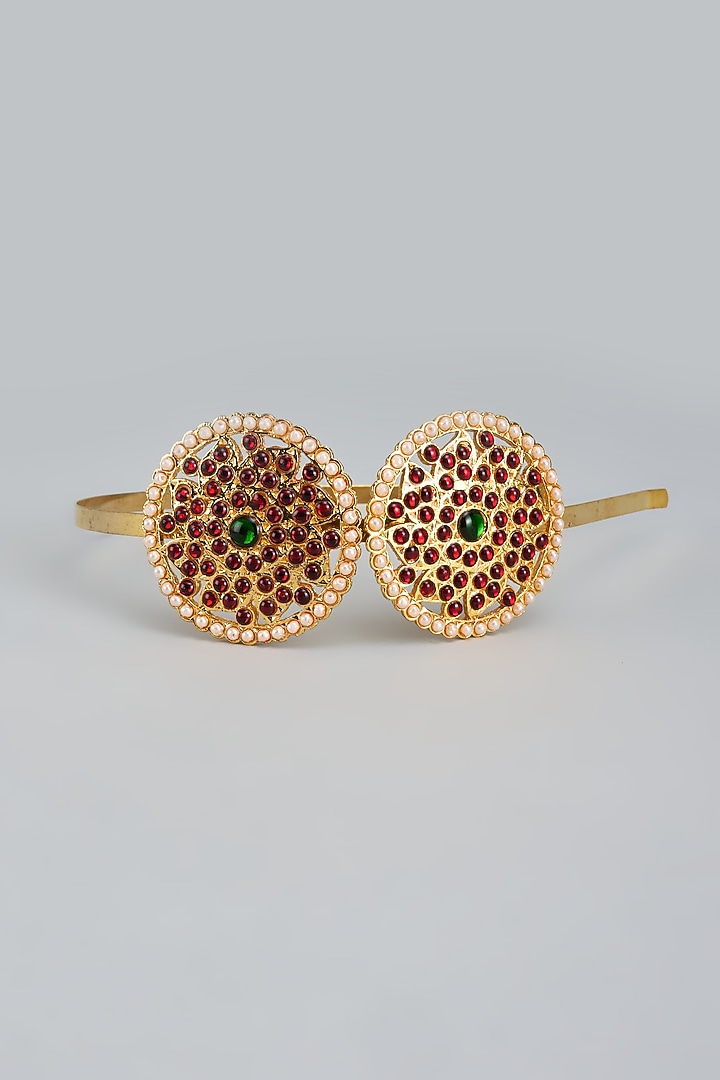 Gold Finish Kemp Stone & Pearl Circle Temple Hairband by RNG at Pernia's Pop Up Shop