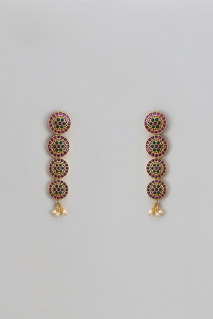Gold Finish Kemp Stone & Pearl Dangler Earrings by RNG at Pernia's Pop Up Shop