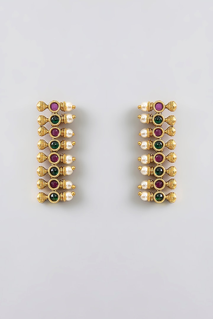 Gold Finish Kundan Polki & Kemp Stone Temple Necklace Set by RNG at Pernia's Pop Up Shop