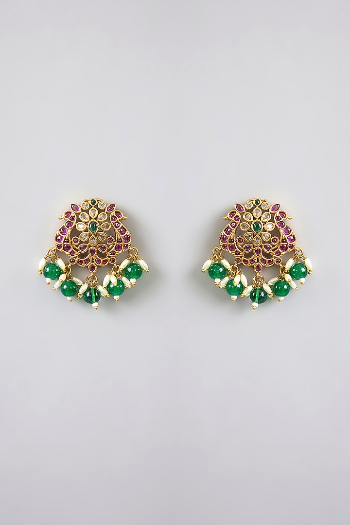 Gold Finish Kundan Polki & Kemp Stone Temple Necklace Set by RNG at Pernia's Pop Up Shop