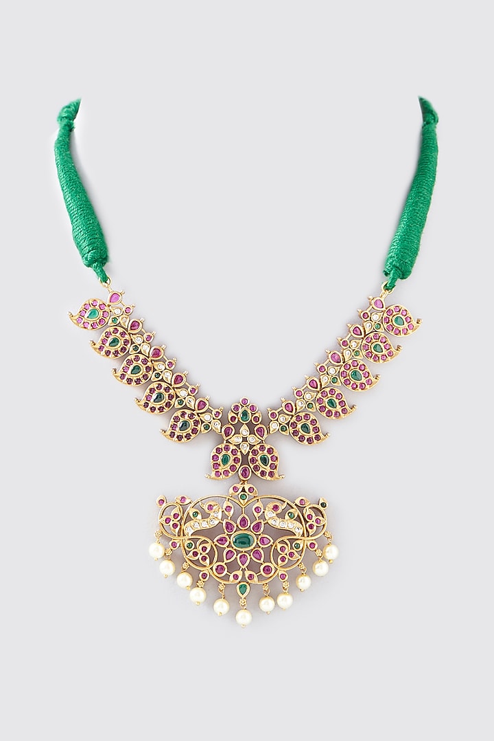 Gold Finish Kundan Polki Necklace by RNG at Pernia's Pop Up Shop