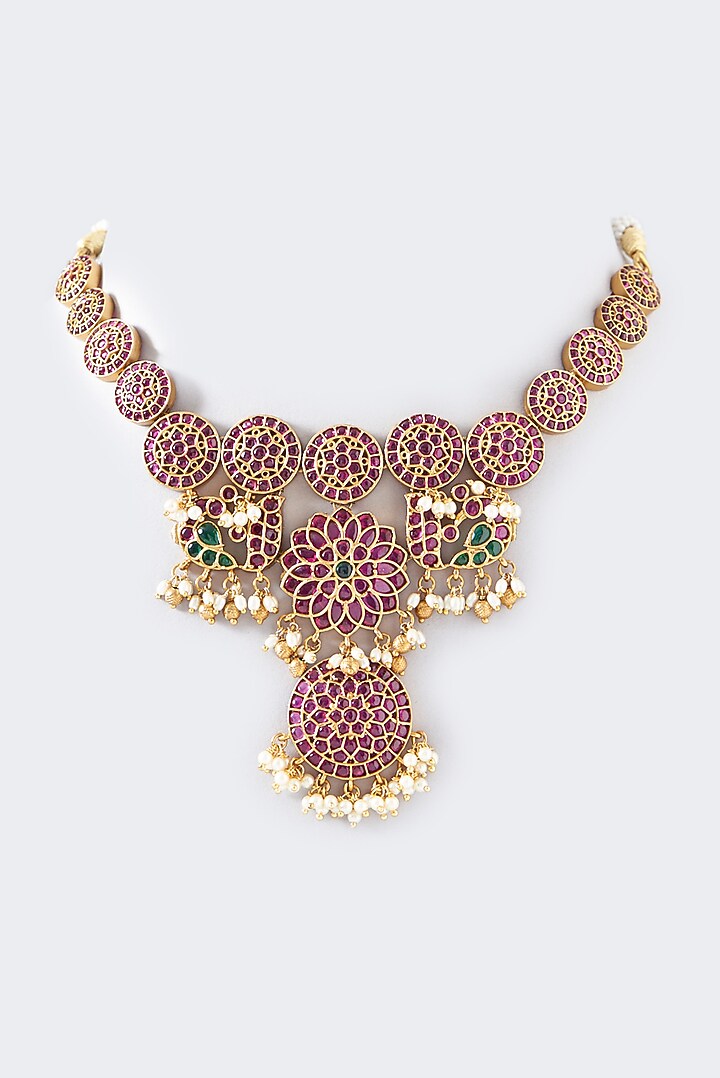 Gold Finish Pearl & Stone Necklace by RNG at Pernia's Pop Up Shop