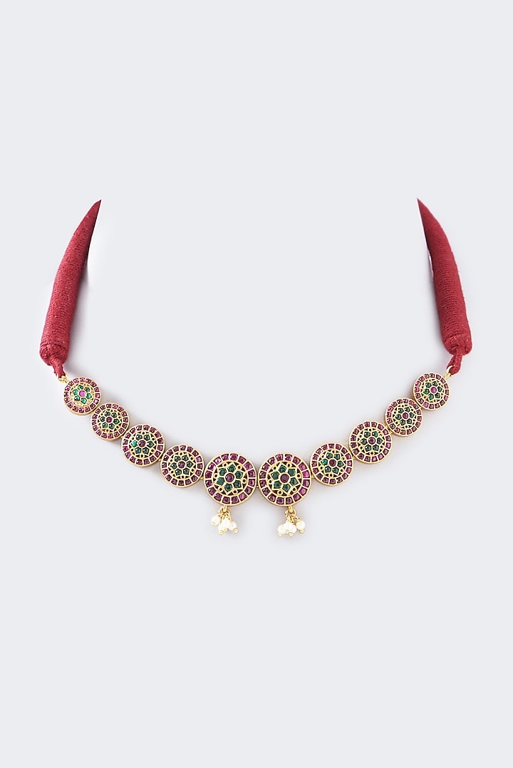 Gold Finish Pearl & Stone Necklace by RNG at Pernia's Pop Up Shop
