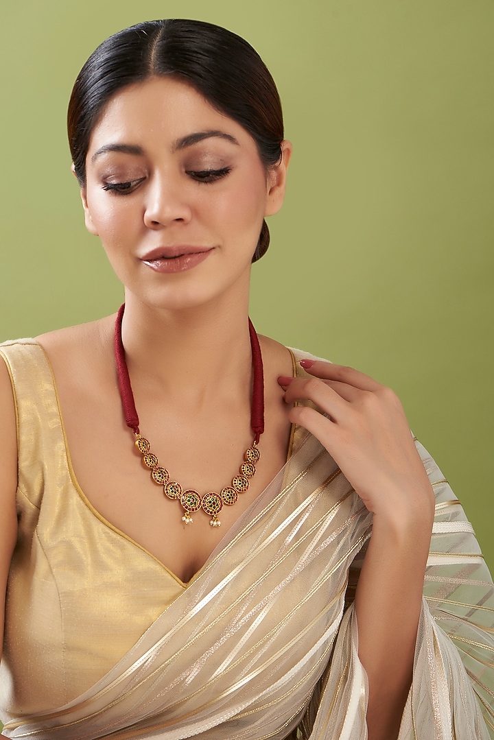 Gold Finish Pearl & Stone Necklace by RNG at Pernia's Pop Up Shop