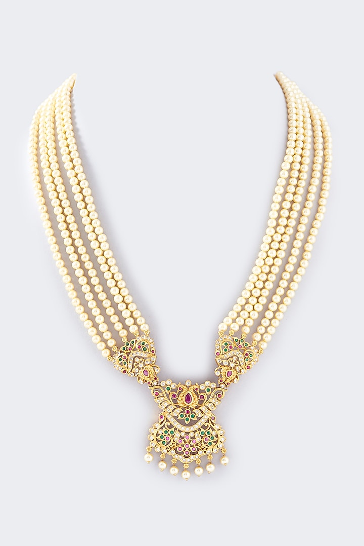 Gold Finish Red & White Stone Necklace by RNG at Pernia's Pop Up Shop