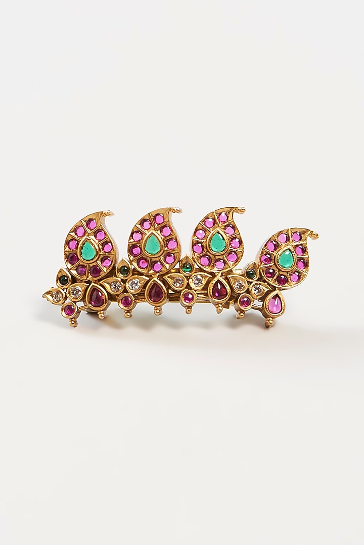 Gold Finish Red & Green Stone Hair Clip by RNG at Pernia's Pop Up Shop
