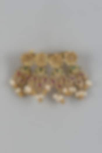 Gold Finish Pink Kemp Stone & Pearl Temple Hairclip by RNG