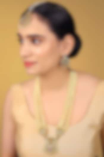 Gold Finish Kundan Polki & Pearl String Necklace Set by RNG at Pernia's Pop Up Shop