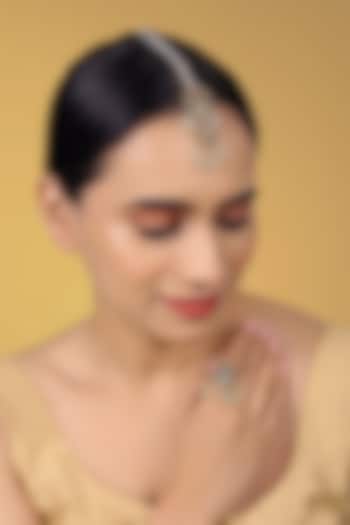 Gold Finish Kundan Polki & Pearl Maangtikka With Ring by RNG at Pernia's Pop Up Shop