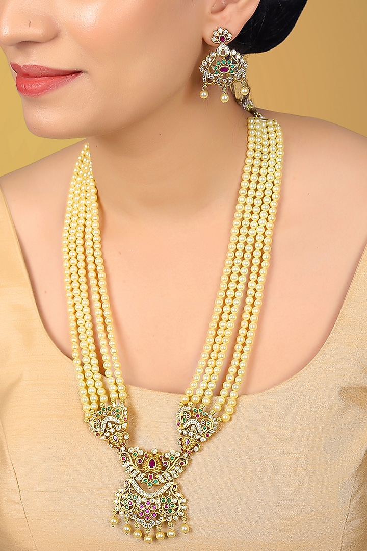 Gold Finish Kundan Polki & Multi-Colored Stone Necklace Set by RNG at Pernia's Pop Up Shop