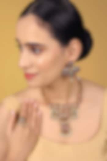 Gold Finish Kundan Polki & Kemp Stone Necklace Set by RNG at Pernia's Pop Up Shop