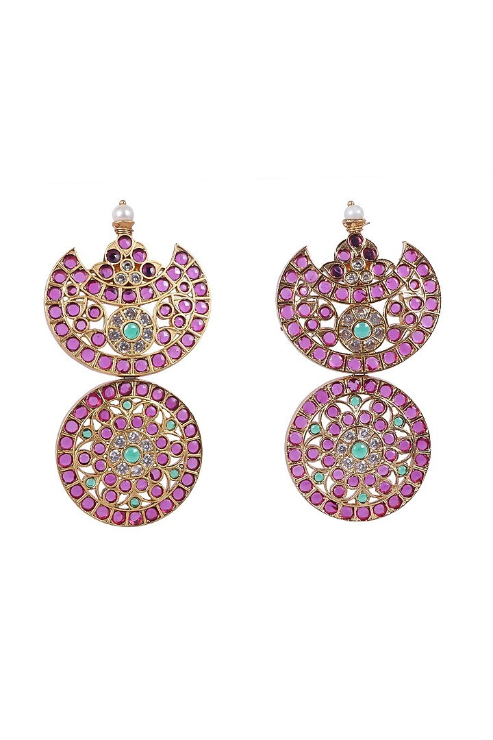 Gold Finish Kundan Polki & Kemp Stone Dangler Earrings by RNG at Pernia's Pop Up Shop