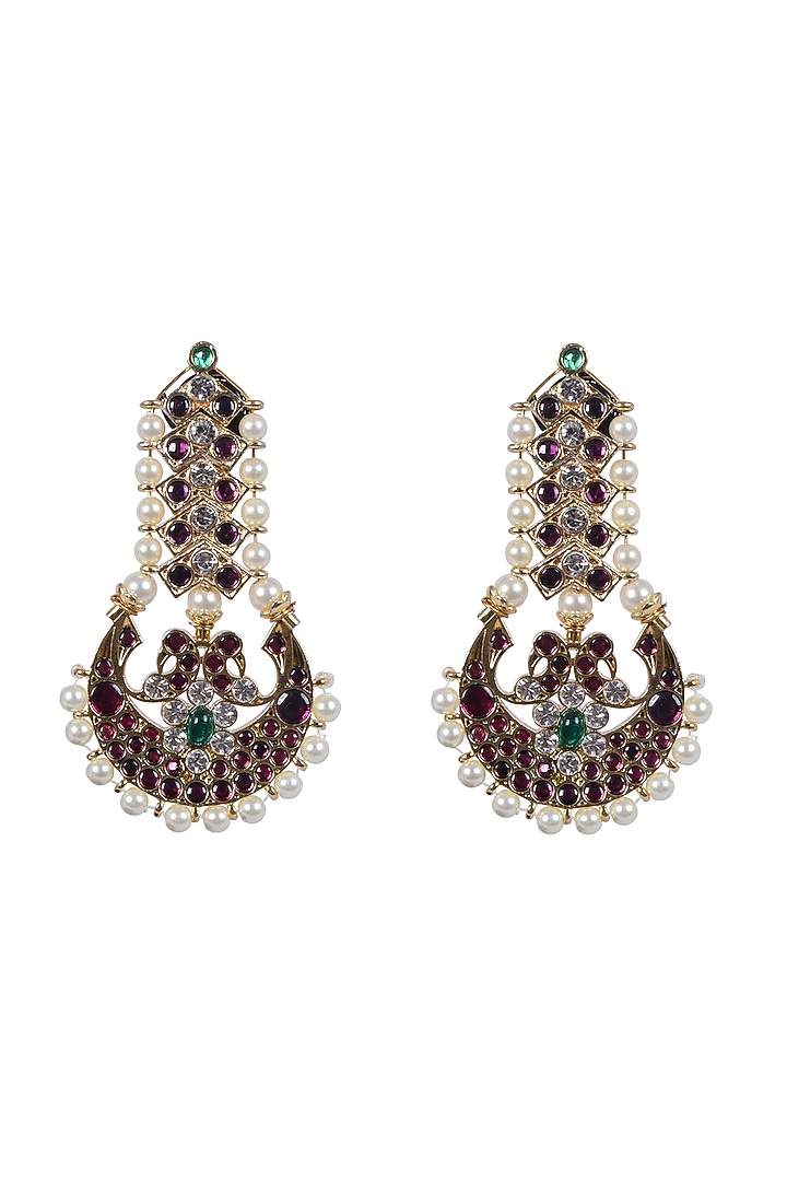 Gold Finish Kundan Polki & Kemp Stone Dangler Earrings by RNG at Pernia's Pop Up Shop