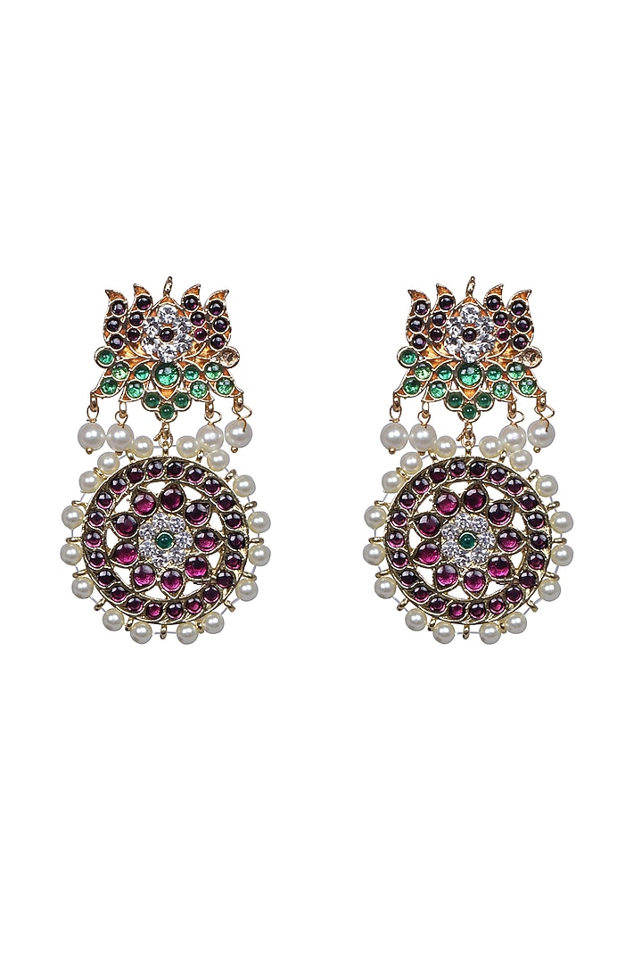 Gold Finish Kundan Polki & Kemp Stone Dangler Earrings by RNG at Pernia's Pop Up Shop