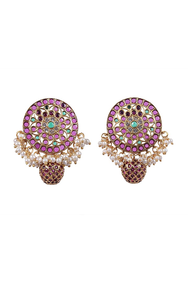 Gold Finish Kundan Polki & Kemp Stone Dangler Earrings by RNG at Pernia's Pop Up Shop