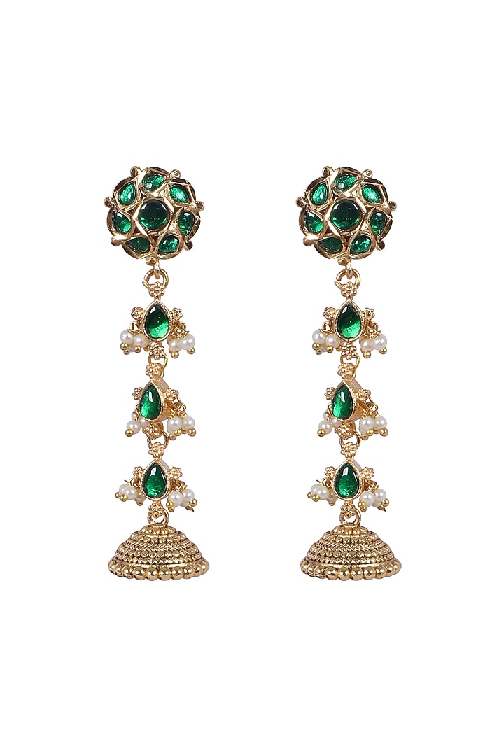 Gold Finish Kundan Polki & Kemp Stone Dangler Earrings by RNG at Pernia's Pop Up Shop