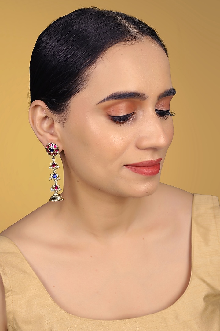 Gold Finish Kundan Polki & Kemp Stone Dangler Earrings by RNG at Pernia's Pop Up Shop