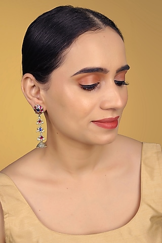 Gold Finish Kundan Polki & Kemp Stone Dangler Earrings by RNG