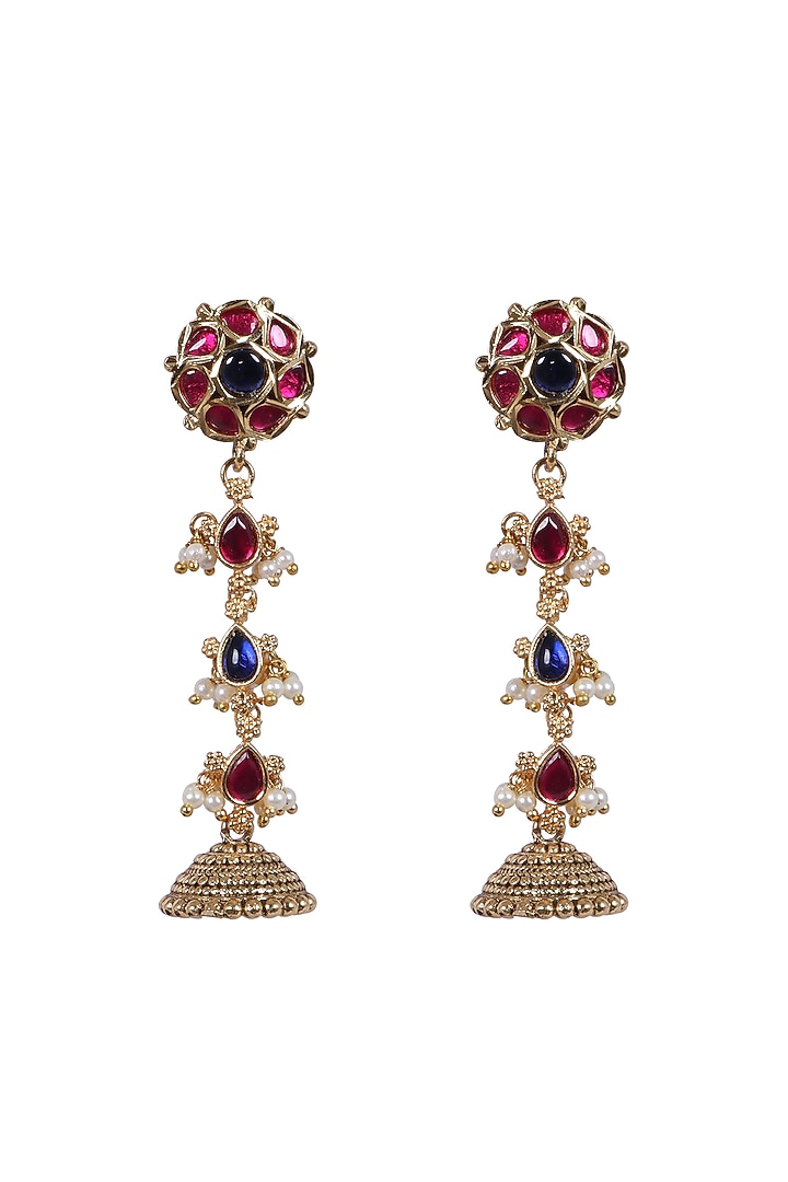 Gold Finish Kundan Polki & Kemp Stone Dangler Earrings by RNG at Pernia's Pop Up Shop