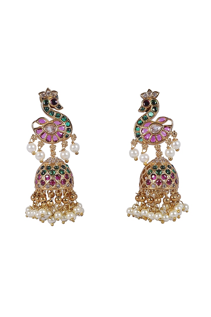 Gold Finish Kundan Polki & Kemp Stone Dangler Earrings by RNG at Pernia's Pop Up Shop