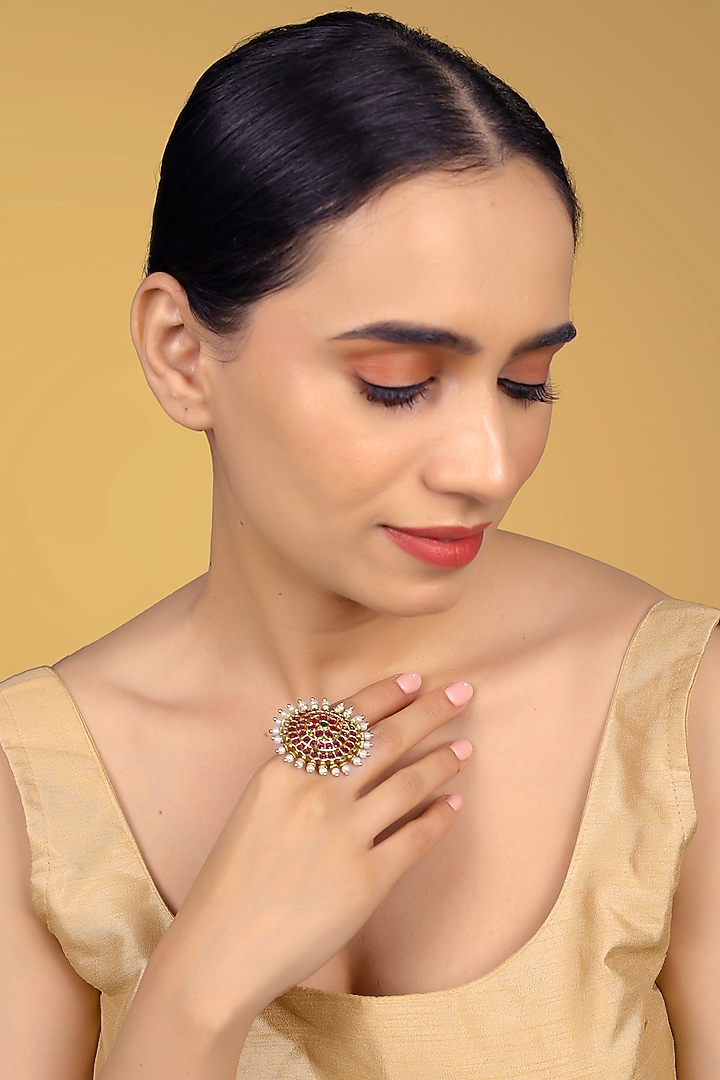 Gold Finish Kundan Polki & Kemp Stone Ring by RNG at Pernia's Pop Up Shop