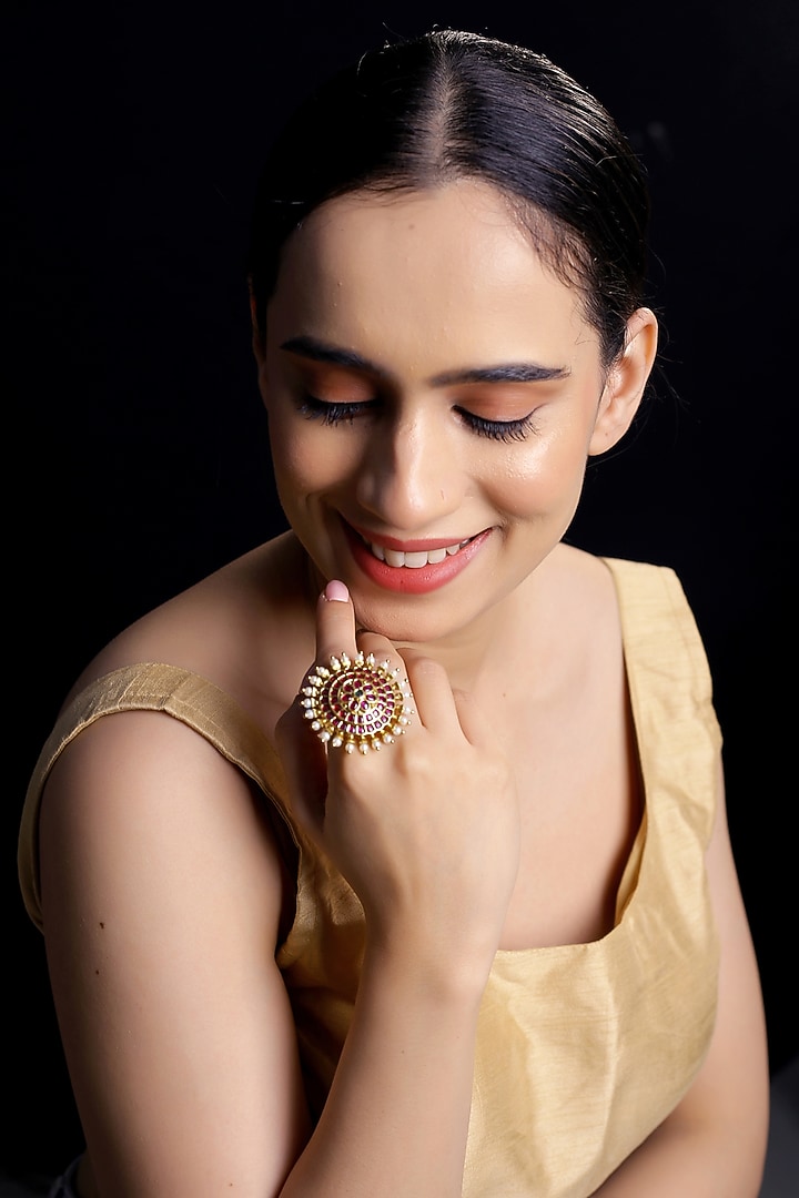 Gold Finish Kundan Polki & Kemp Stone Ring by RNG at Pernia's Pop Up Shop