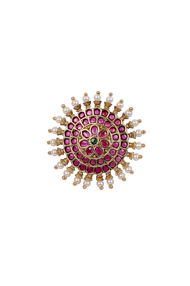 Gold Finish Kundan Polki & Kemp Stone Ring by RNG at Pernia's Pop Up Shop