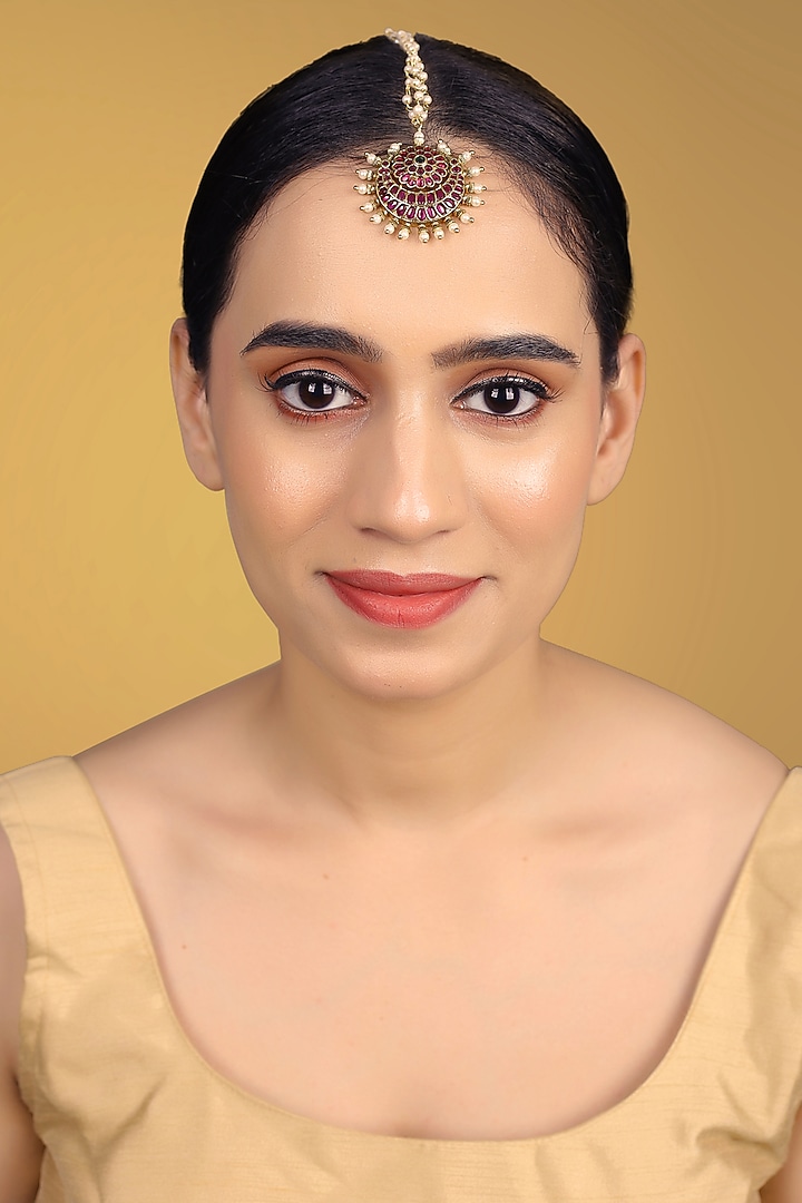 Gold Finish Kundan Polki & Kemp Stone Maangtikka by RNG at Pernia's Pop Up Shop