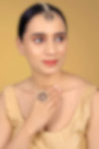 Gold Finish Kundan Polki & Kemp Stone Maangtikka Set by RNG at Pernia's Pop Up Shop