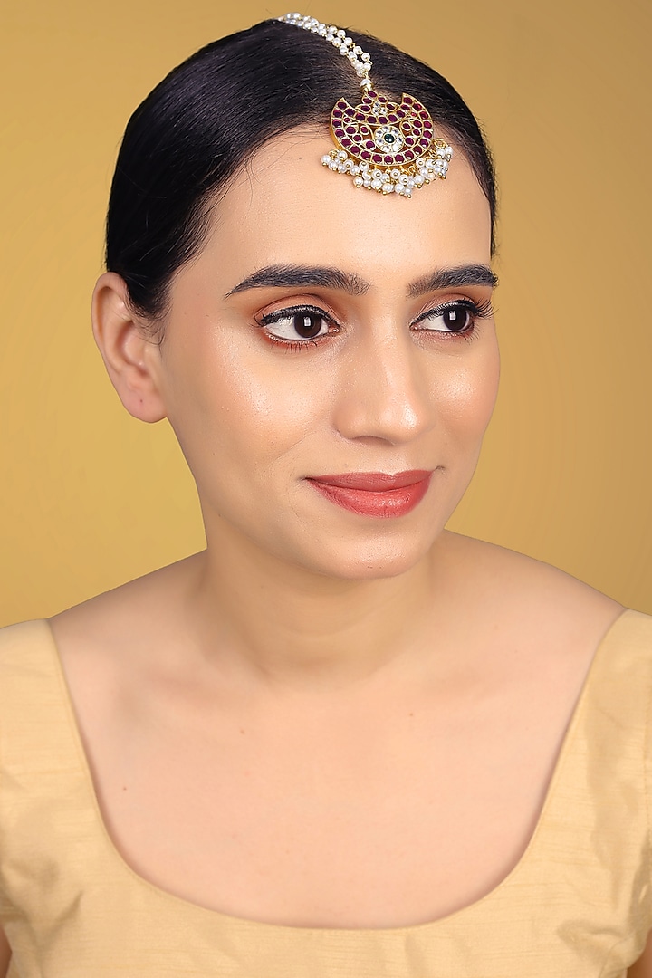 Gold Finish Kundan Polki & Kemp Stone Maangtikka by RNG at Pernia's Pop Up Shop