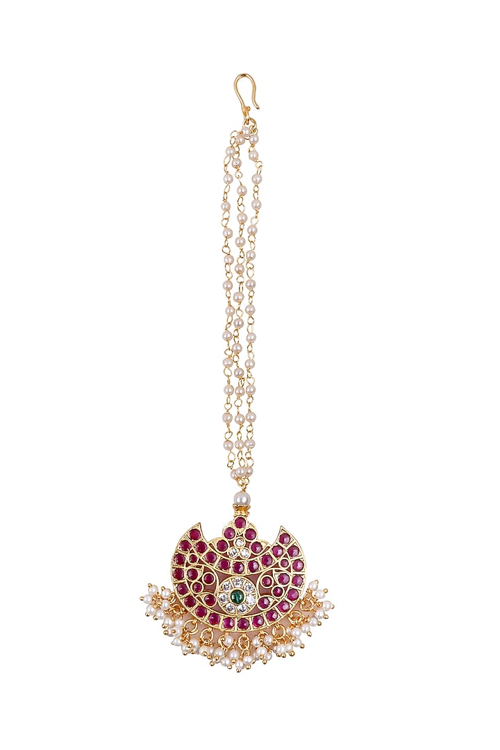 Gold Finish Kundan Polki & Kemp Stone Maangtikka by RNG at Pernia's Pop Up Shop