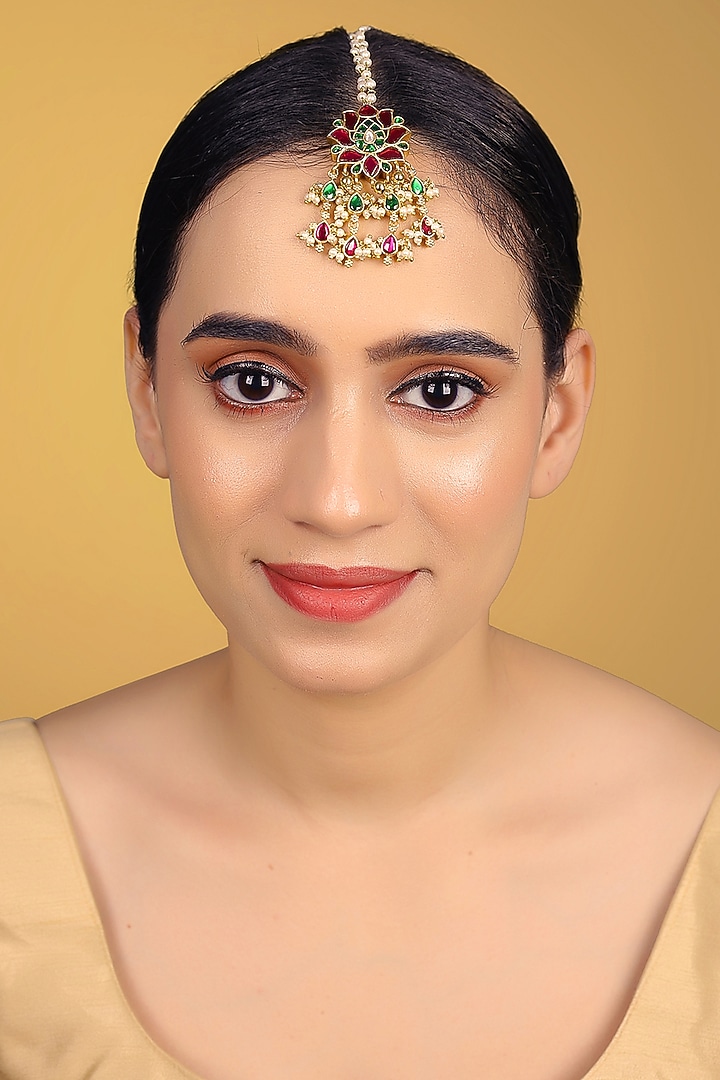 Gold Finish Kundan Polki & Kemp Stone Maangtikka by RNG at Pernia's Pop Up Shop