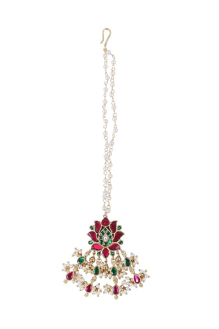 Gold Finish Kundan Polki & Kemp Stone Maangtikka by RNG at Pernia's Pop Up Shop