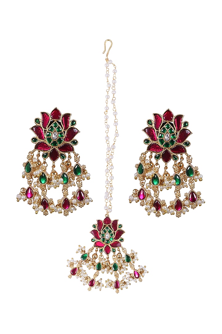 Gold Finish Kundan Polki & Kemp Stone Dangler Earrings Set by RNG at Pernia's Pop Up Shop