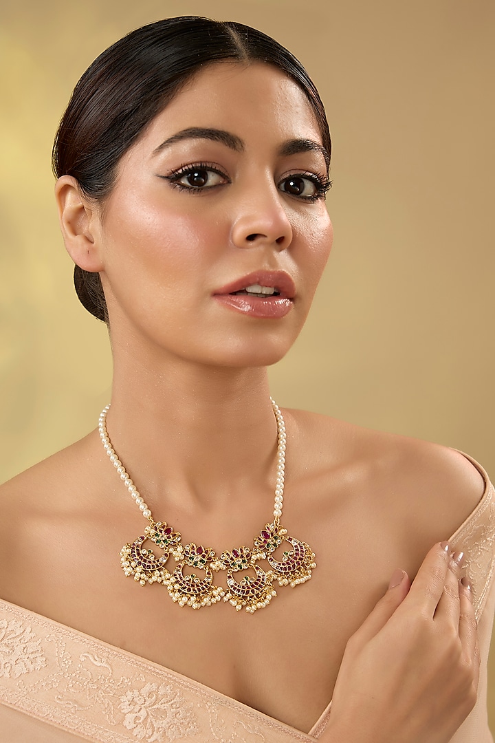 Gold Finish Kemp Stone & Pearl Temple Necklace by RNG at Pernia's Pop Up Shop