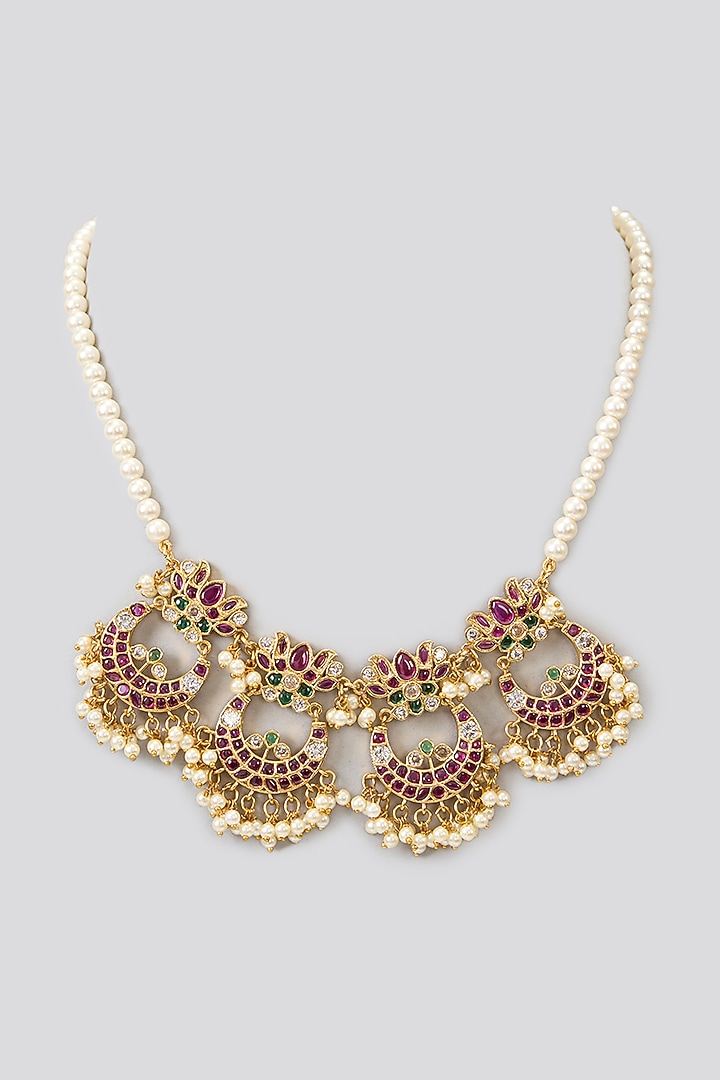 Gold Finish Kemp Stone & Pearl Temple Necklace by RNG at Pernia's Pop Up Shop