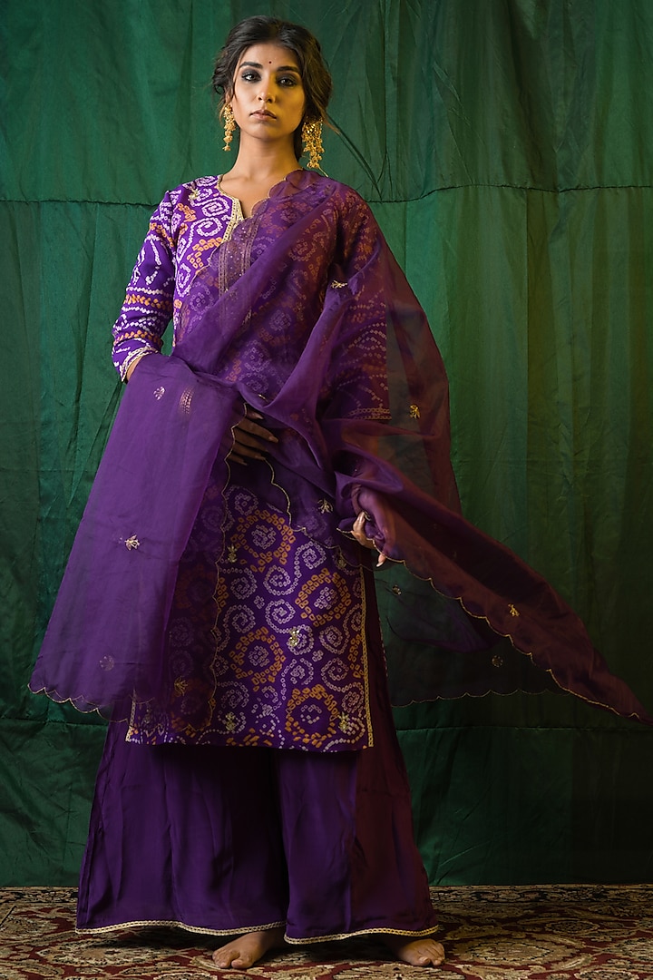 Purple Hand Embroidered Kurta Set by Ruchira Nangalia