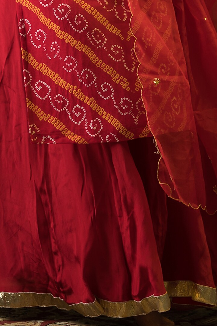 Cadmium Red Crepe Wedding Sharara Set by Ruchira Nangalia at Pernia's Pop Up Shop