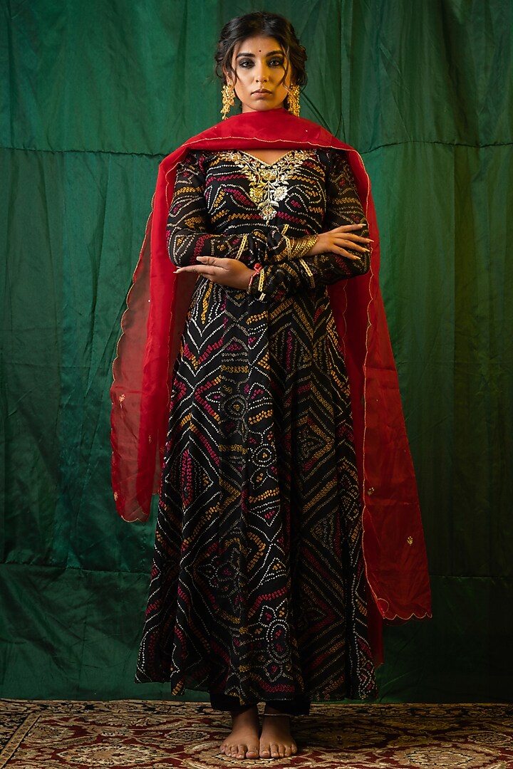Black Hand Embroidered Wedding Anarkali Set by Ruchira Nangalia at Pernia's Pop Up Shop
