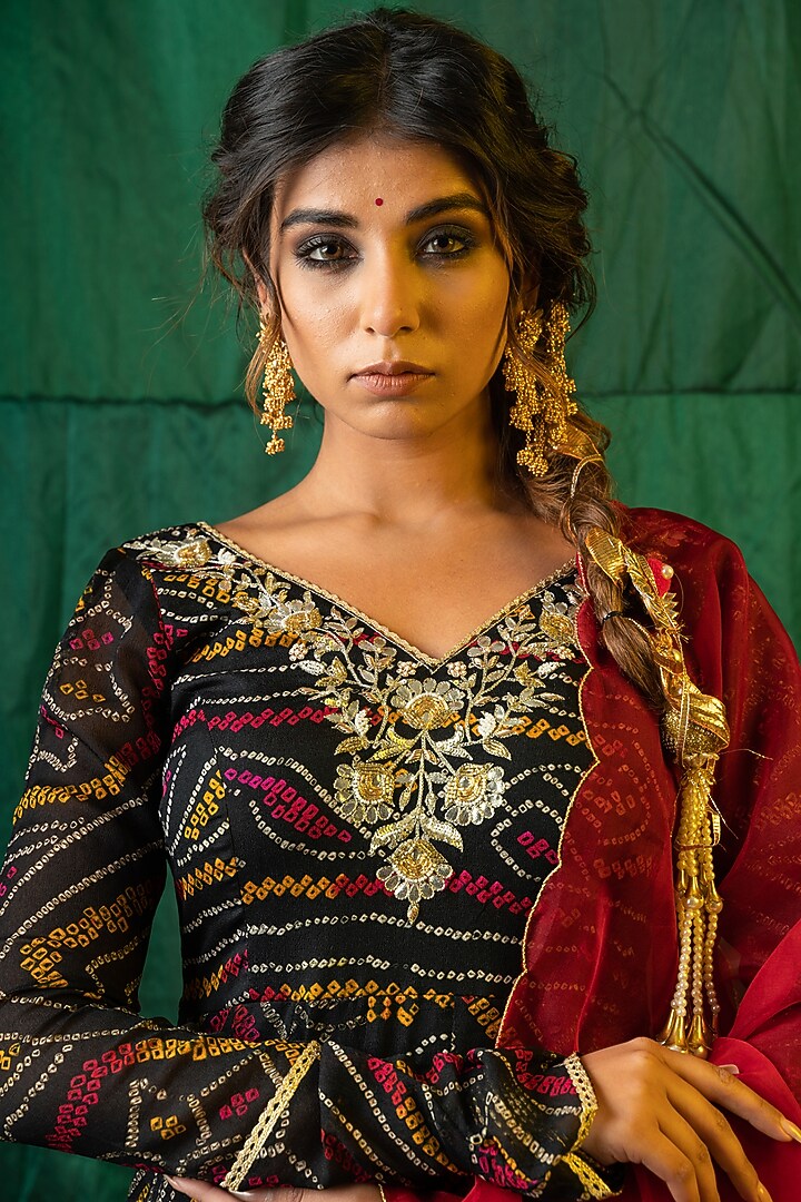 Black Hand Embroidered Wedding Anarkali Set by Ruchira Nangalia at Pernia's Pop Up Shop