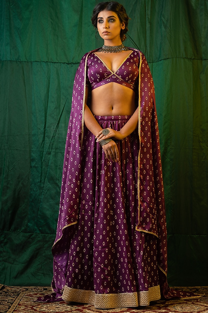 Purple Printed Wedding Lehenga Set by Ruchira Nangalia at Pernia's Pop Up Shop