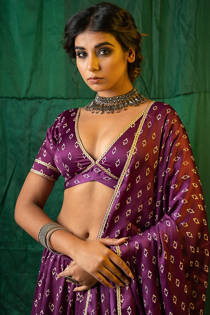 Purple Printed Wedding Lehenga Set by Ruchira Nangalia at Pernia's Pop Up Shop