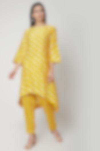 Sunshine Yellow Hand Dyed Kurta With Pants by Ruchira Nangalia