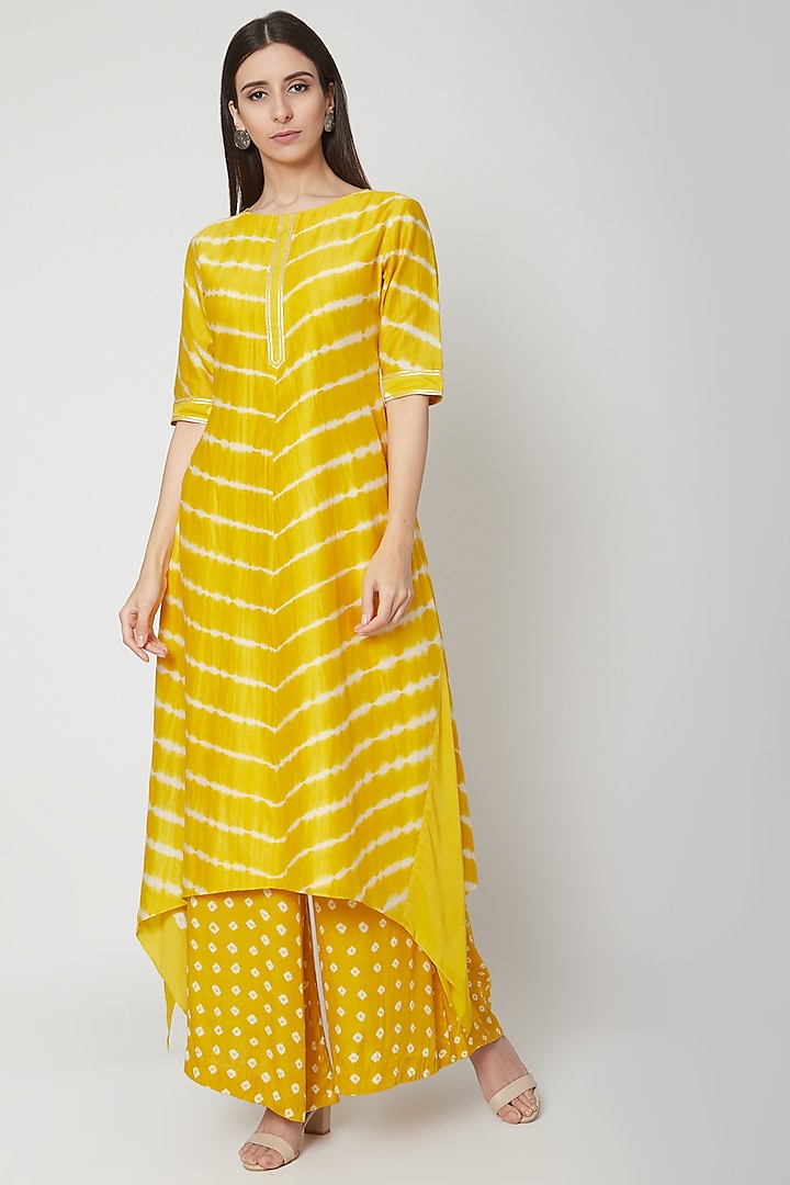 Sunshine Yellow Leheriya Kurta With Pants by Ruchira Nangalia