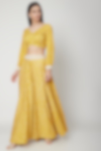 Sunshine Yellow Printed Blouse & Skirt by Ruchira Nangalia