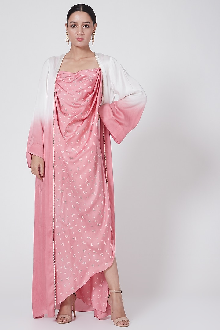 Blush Pink Printed Draped Dress by Ruchira Nangalia